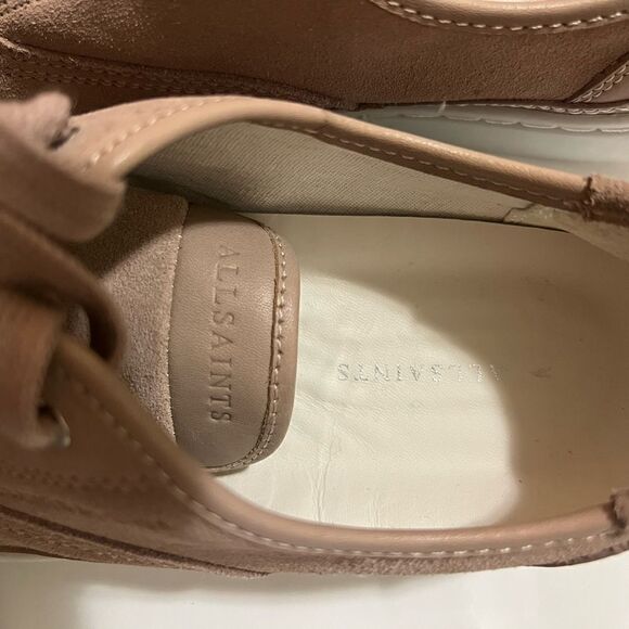 AllSaints Dusty Blush Suede Leather Platform Bella Sneakers NEW 0523HS - Picture 7 of 10